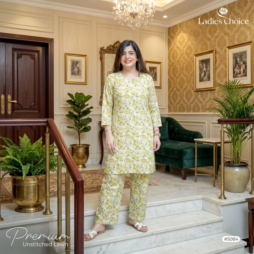 2 pcs Lawn All Over Unstitched Suit LC - 5084 - Ladies Choice