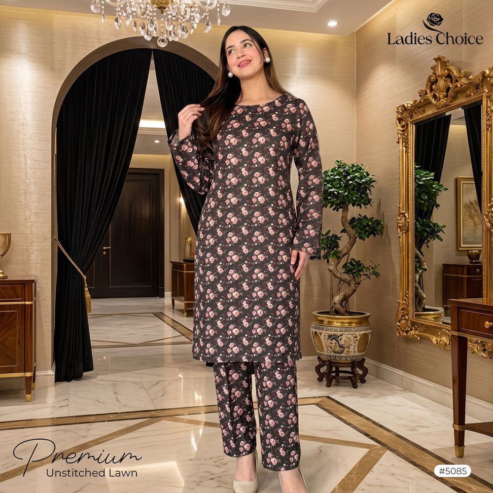 2 pcs Lawn All Over Unstitched Suit LC - 5085 - Ladies Choice