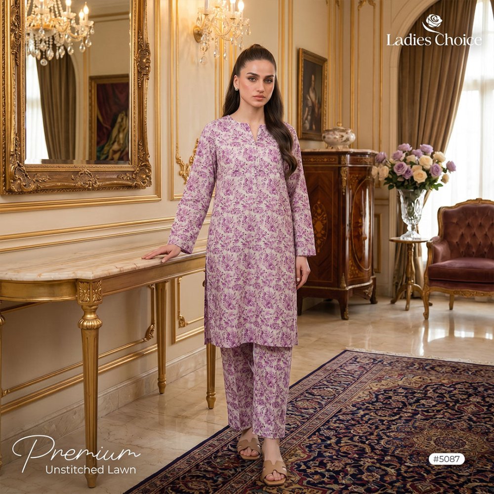 2 pcs Lawn All Over Unstitched Suit LC - 5087 - Ladies Choice