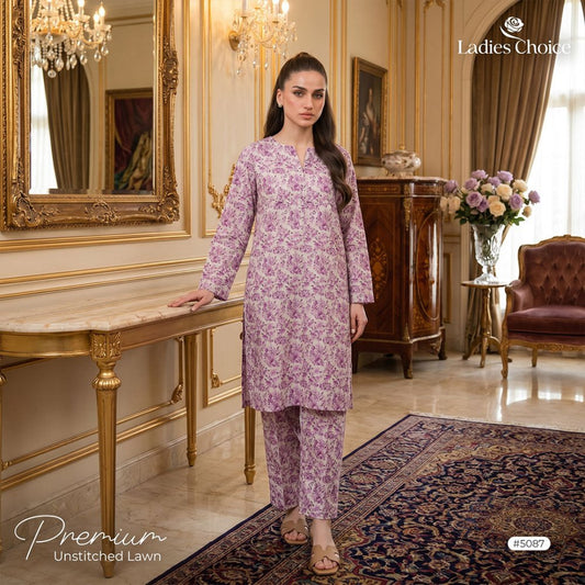 2 pcs Lawn All Over Unstitched Suit LC - 5087 - Ladies Choice