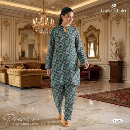 2 pcs Lawn All Over Unstitched Suit LC - 5089 - Ladies Choice