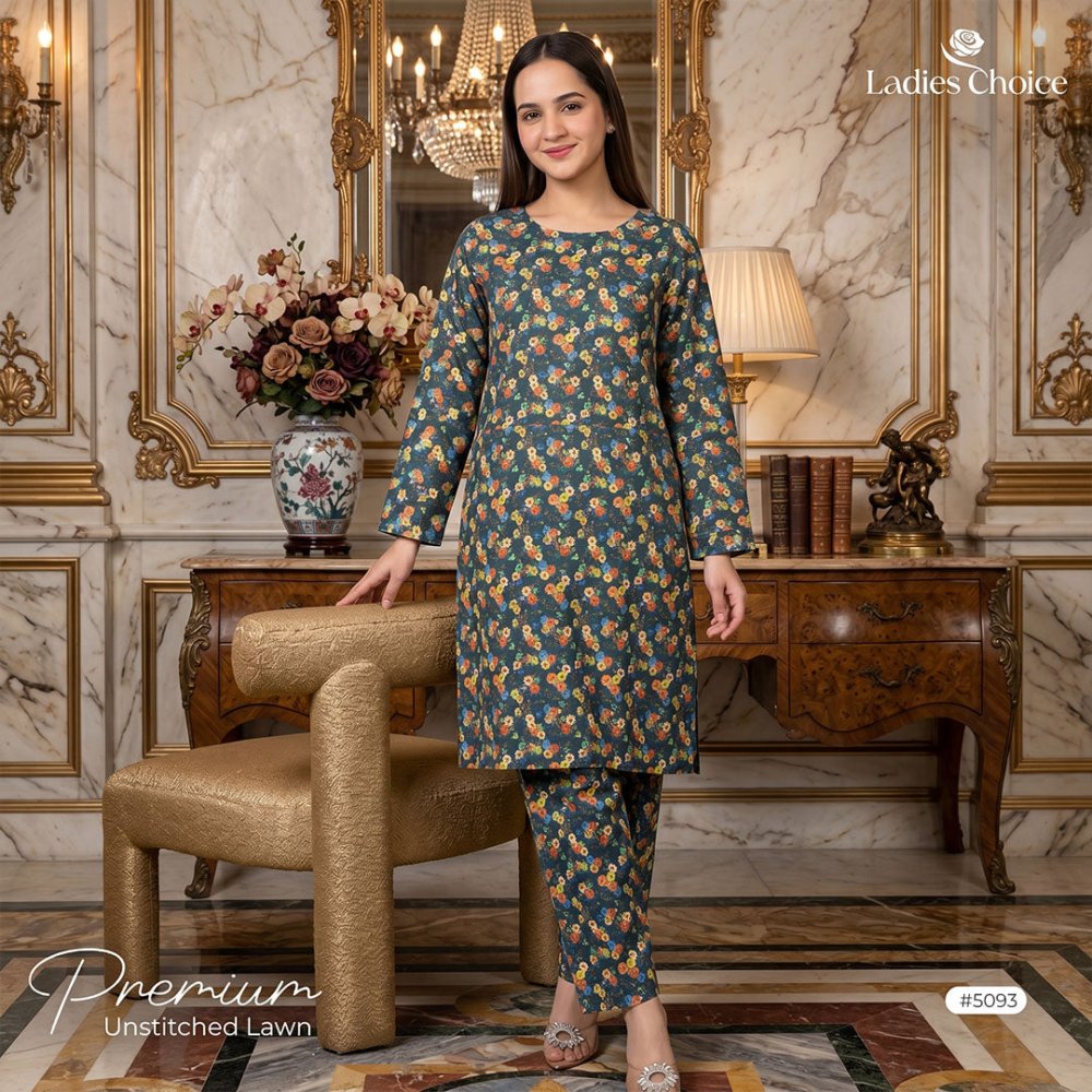 2 pcs Lawn All Over Unstitched Suit LC - 5093 - Ladies Choice