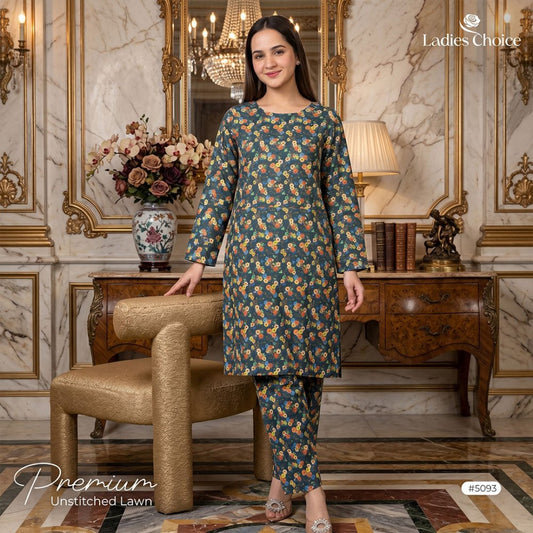 2 pcs Lawn All Over Unstitched Suit LC - 5093 - Ladies Choice