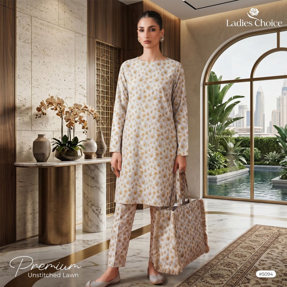 2 pcs Lawn All Over Unstitched Suit LC - 5094 - Ladies Choice