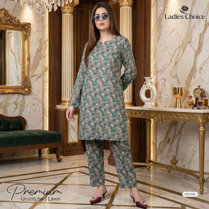 2 pcs Lawn All Over Unstitched Suit LC - 5095 - Ladies Choice