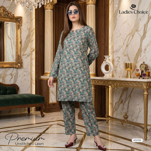 2 pcs Lawn All Over Unstitched Suit LC - 5095 - Ladies Choice