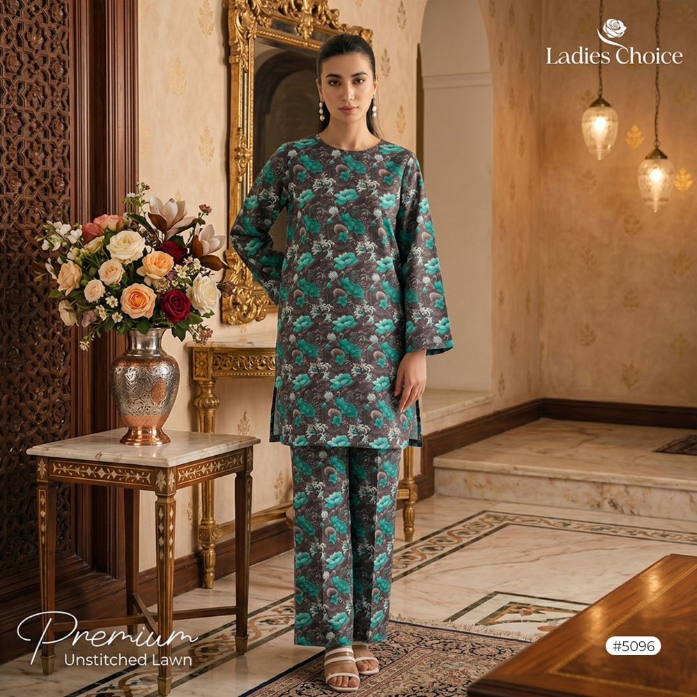 2 pcs Lawn All Over Unstitched Suit LC - 5096 - Ladies Choice
