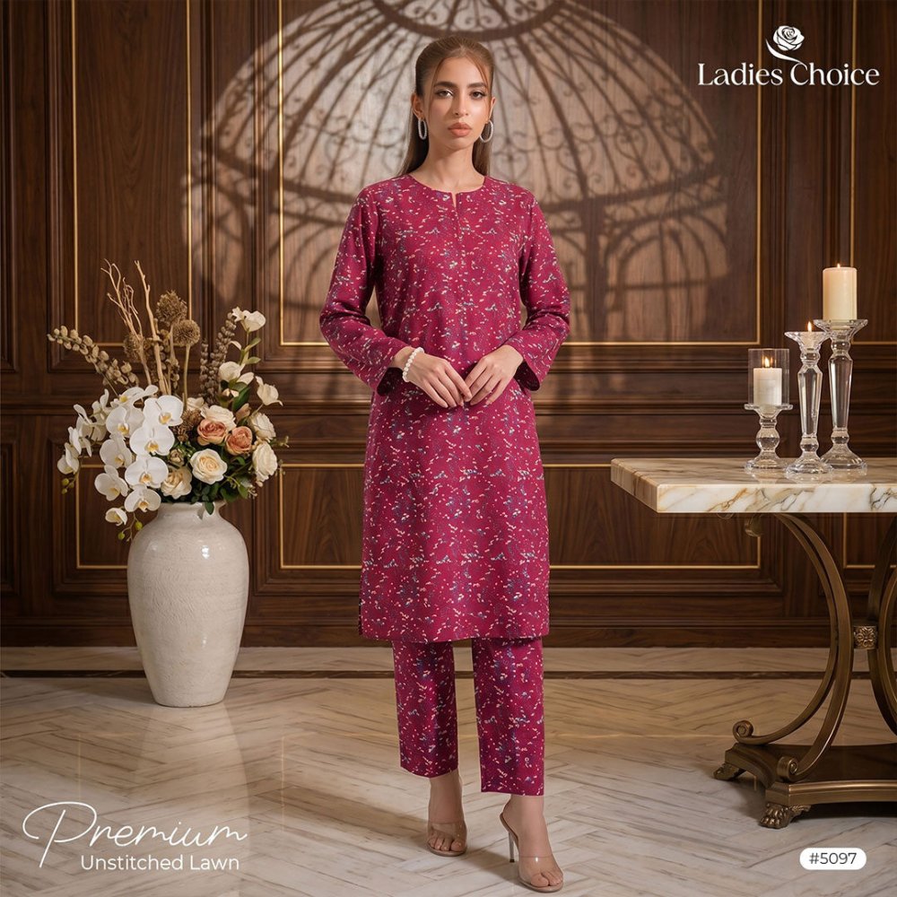 2 pcs Lawn All Over Unstitched Suit LC - 5097 - Ladies Choice