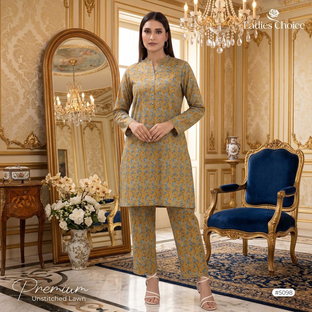 2 pcs Lawn All Over Unstitched Suit LC - 5098 - Ladies Choice