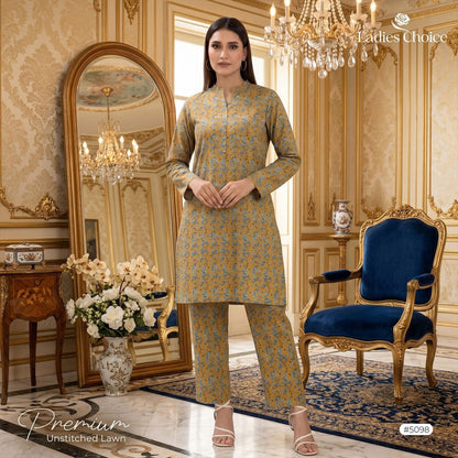 2 pcs Lawn All Over Unstitched Suit LC - 5098 - Ladies Choice