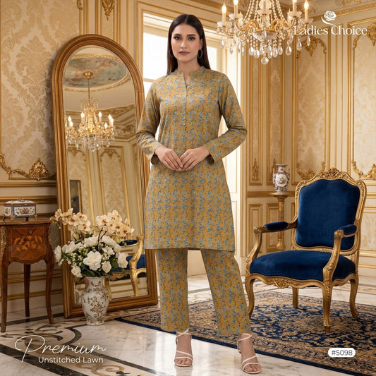 2 pcs Lawn All Over Unstitched Suit LC - 5098 - Ladies Choice