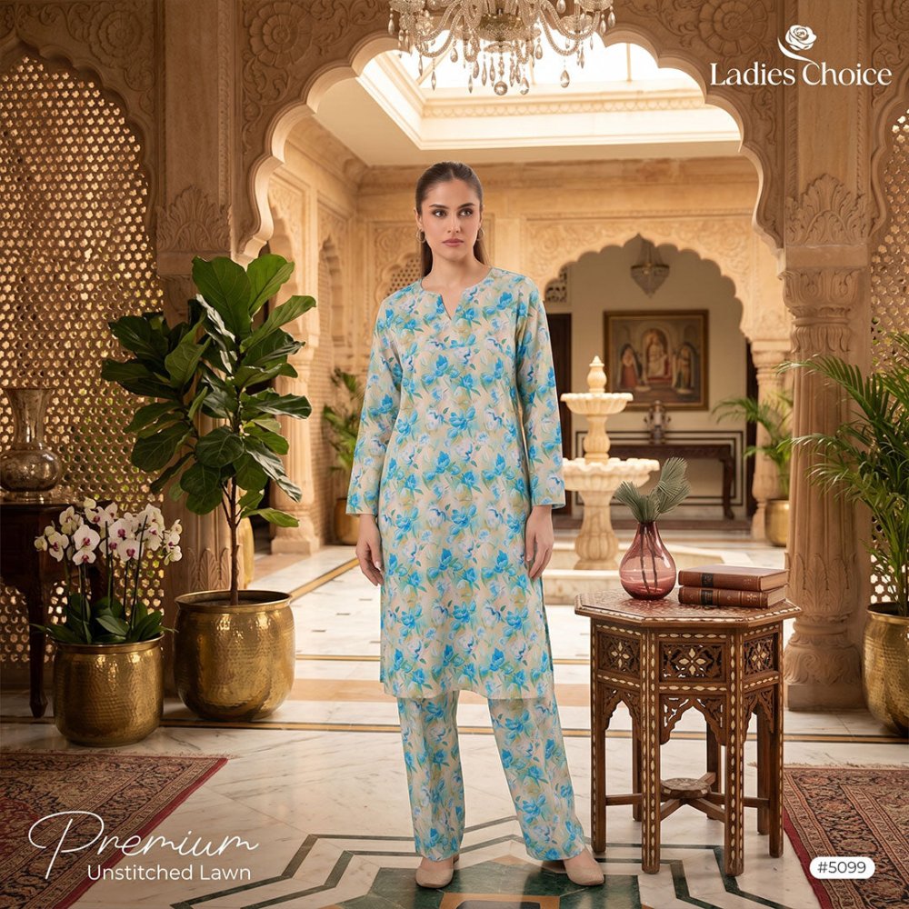 2 pcs Lawn All Over Unstitched Suit LC - 5099 - Ladies Choice