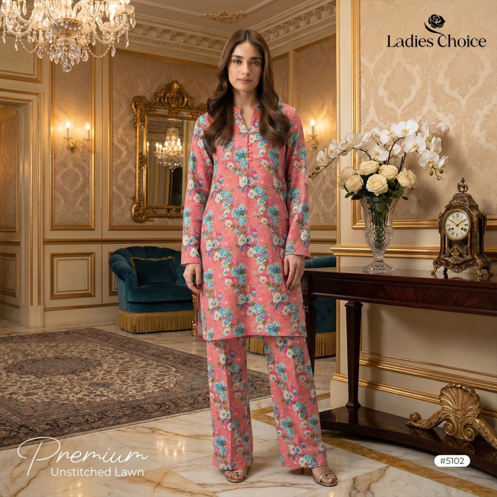 2 pcs Lawn All Over Unstitched Suit LC - 5102 - Ladies Choice