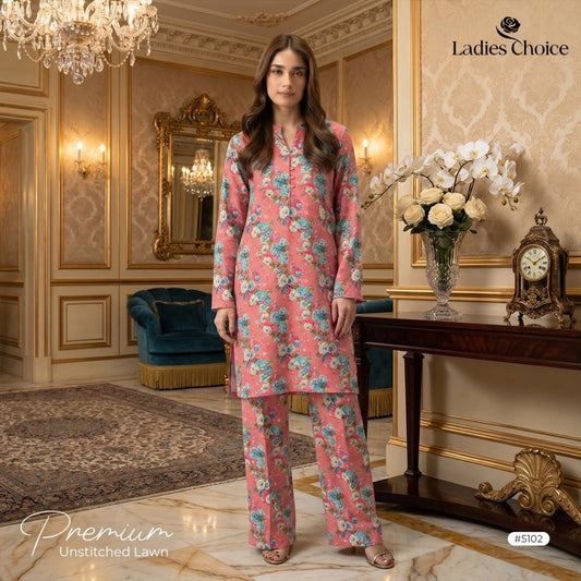 2 pcs Lawn All Over Unstitched Suit LC - 5102 - Ladies Choice