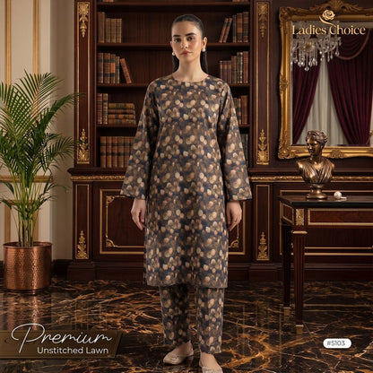 2 pcs Lawn All Over Unstitched Suit LC - 5103 - Ladies Choice