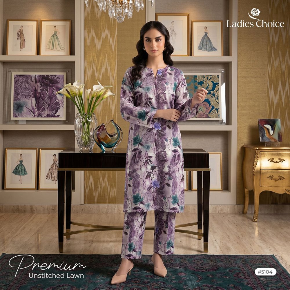 2 pcs Lawn All Over Unstitched Suit LC - 5104 - Ladies Choice