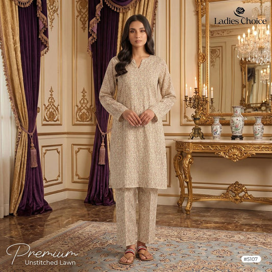 2 pcs Lawn All Over Unstitched Suit LC - 5107 - Ladies Choice