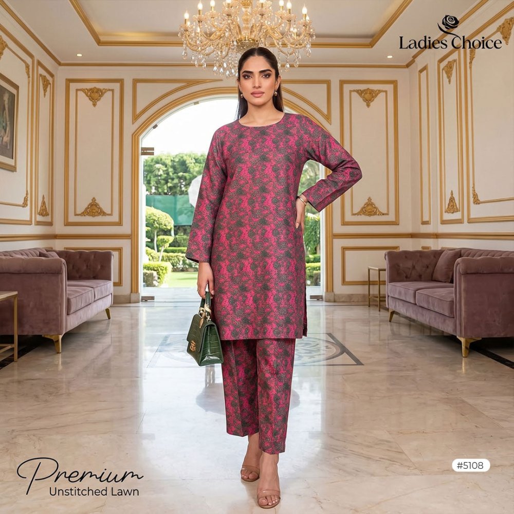 2 pcs Lawn All Over Unstitched Suit LC - 5108 - Ladies Choice