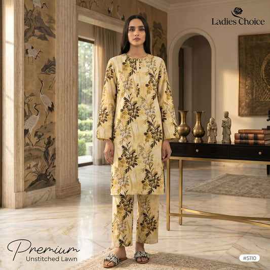 2 pcs Lawn All Over Unstitched Suit LC - 5110 - Ladies Choice