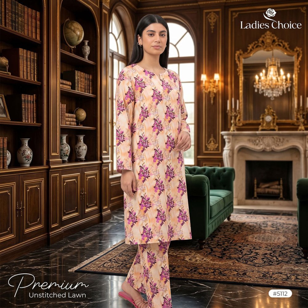 2 pcs Lawn All Over Unstitched Suit LC - 5112 - Ladies Choice