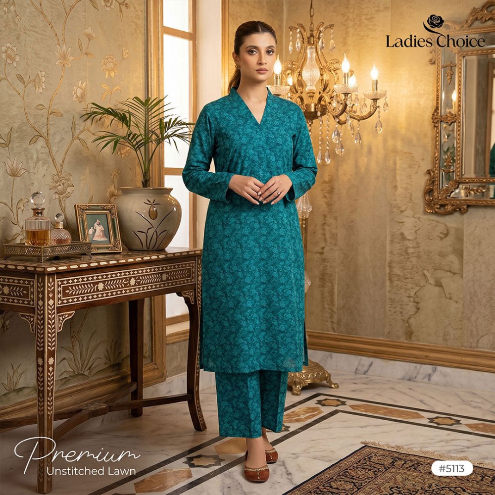 2 pcs Lawn All Over Unstitched Suit LC - 5113 - Ladies Choice