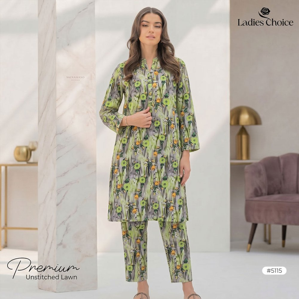 2 pcs Lawn All Over Unstitched Suit LC - 5115 - Ladies Choice