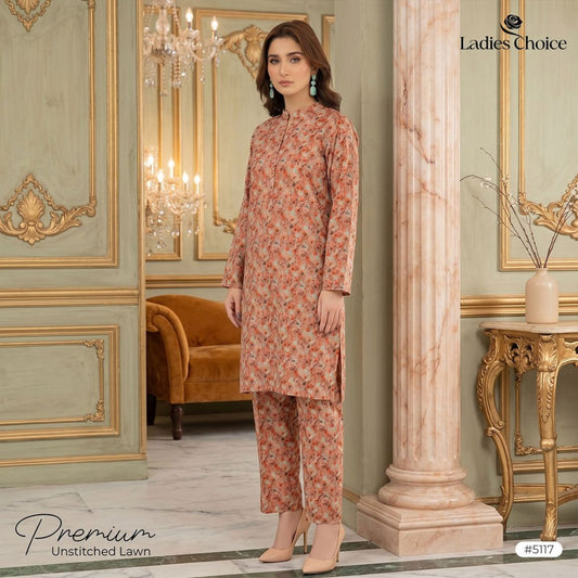 2 pcs Lawn All Over Unstitched Suit LC - 5117 - Ladies Choice