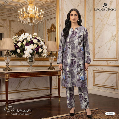 2 pcs Lawn All Over Unstitched Suit LC - 5118 - Ladies Choice
