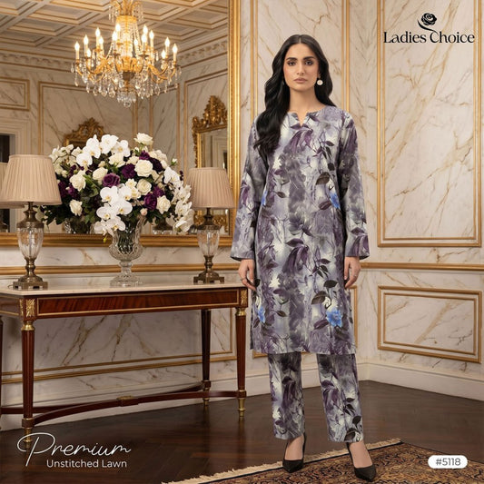 2 pcs Lawn All Over Unstitched Suit LC - 5118 - Ladies Choice