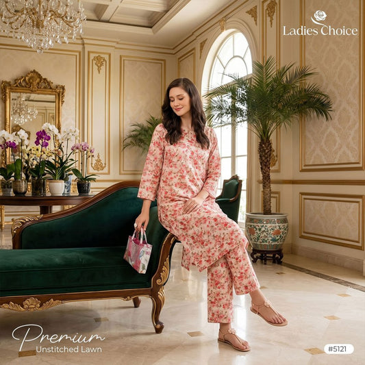 2 pcs Lawn All Over Unstitched Suit LC - 5121 - Ladies Choice