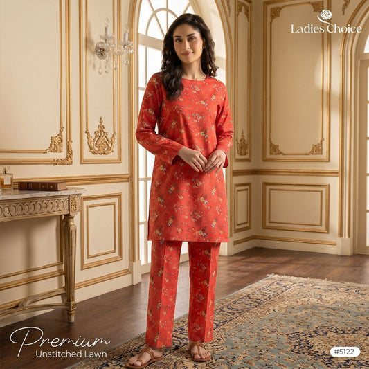 2 pcs Lawn All Over Unstitched Suit LC - 5122 - Ladies Choice