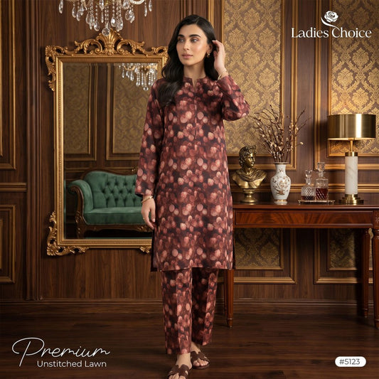 2 pcs Lawn All Over Unstitched Suit LC - 5123 - Ladies Choice