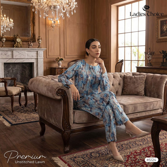 2 pcs Lawn All Over Unstitched Suit LC - 5124 - Ladies Choice