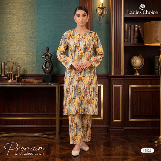 2 pcs Lawn All Over Unstitched Suit LC - 5125 - Ladies Choice