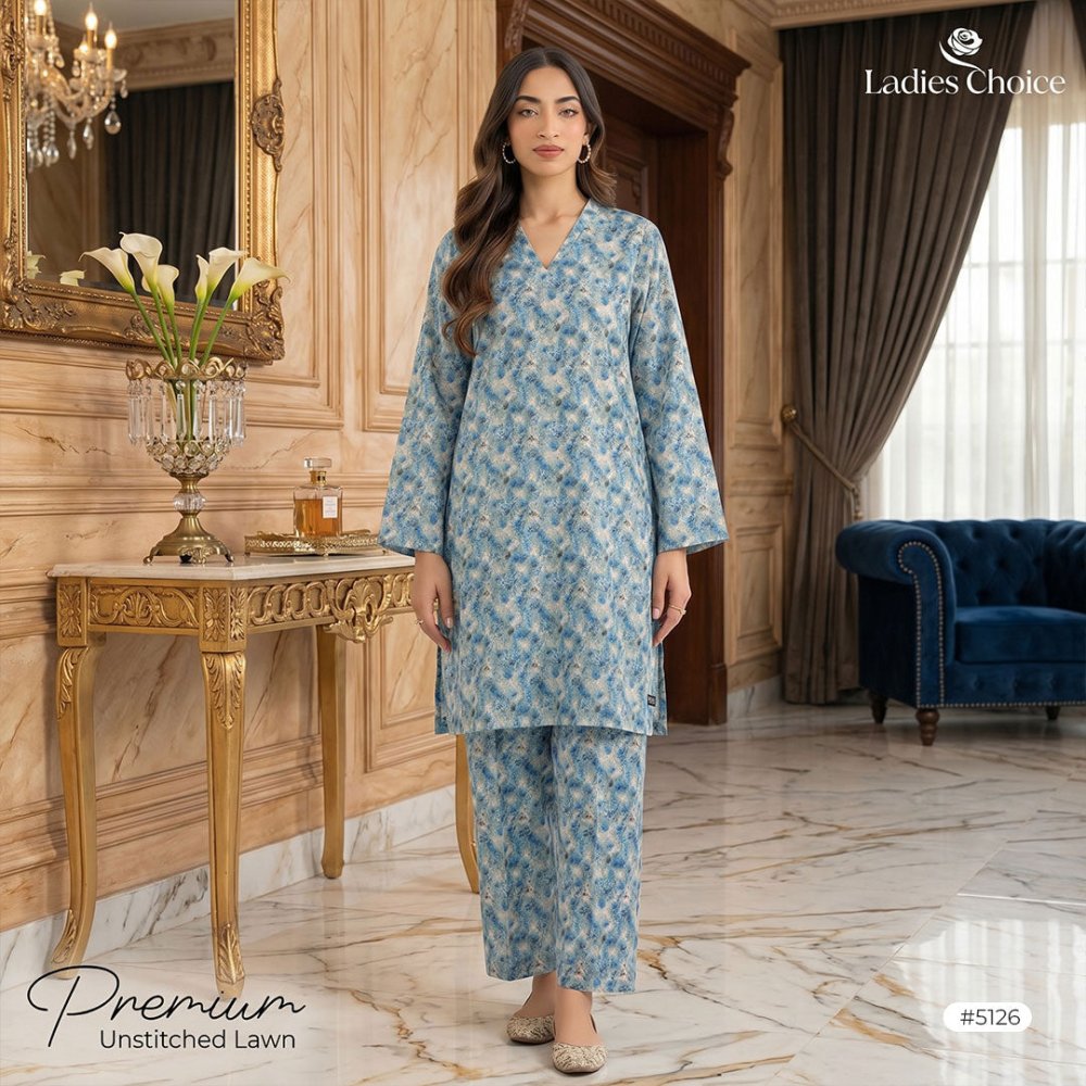 2 pcs Lawn All Over Unstitched Suit LC - 5126 - Ladies Choice