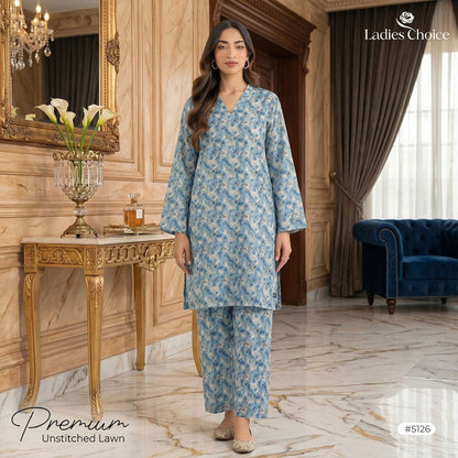 2 pcs Lawn All Over Unstitched Suit LC - 5126 - Ladies Choice