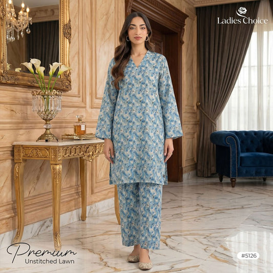 2 pcs Lawn All Over Unstitched Suit LC - 5126 - Ladies Choice