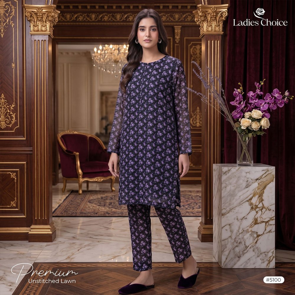 2 Piece Premium Lawn Unstitched Suit (Kurta & Trouser) LC-5100 - Ladies Choice