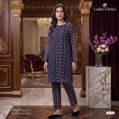 2 Piece Premium Lawn Unstitched Suit (Kurta & Trouser) LC-5100 - Ladies Choice