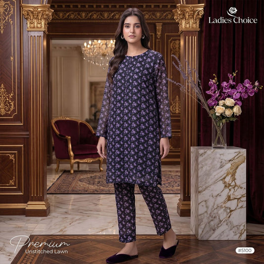 2 Piece Premium Lawn Unstitched Suit (Kurta & Trouser) LC-5100 - Ladies Choice