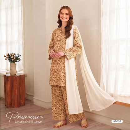 3pcs Premium Lawn Unstitched D-5003 - Ladies Choice