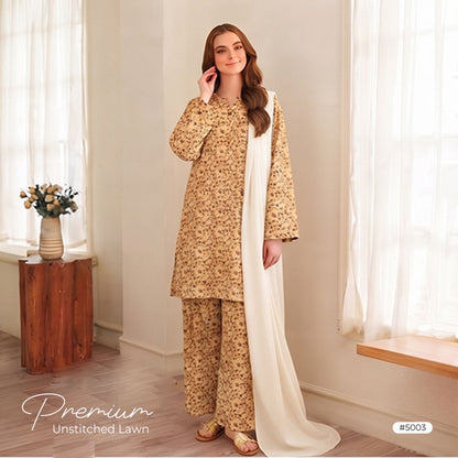 3pcs Premium Lawn Unstitched D-5003 - Ladies Choice