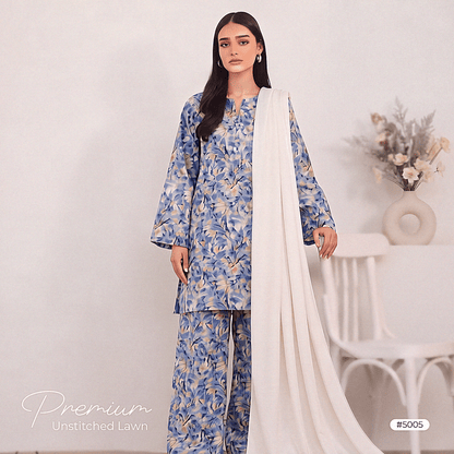 3pcs Premium Lawn Unstitched D-5005 - Ladies Choice