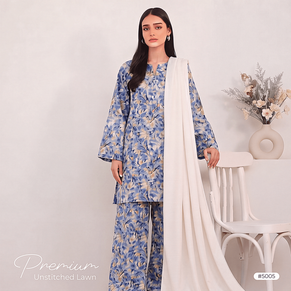 3pcs Premium Lawn Unstitched D-5005 - Ladies Choice