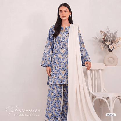 3pcs Premium Lawn Unstitched D-5005 - Ladies Choice