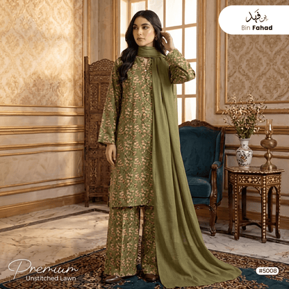 3pcs Premium Lawn Unstitched D-5008 - Ladies Choice