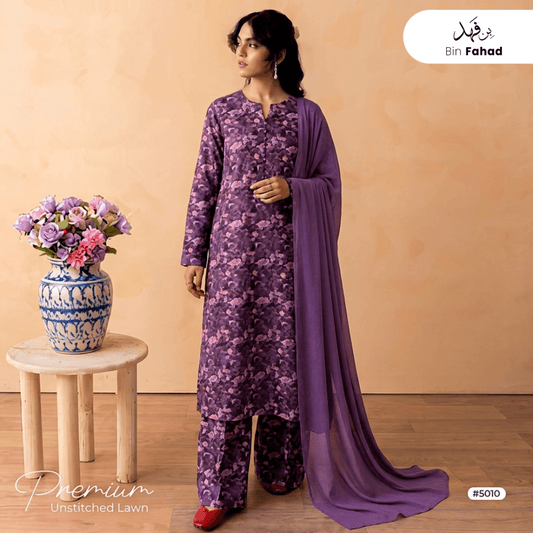 3pcs Premium Lawn Unstitched D-5010 - Ladies Choice