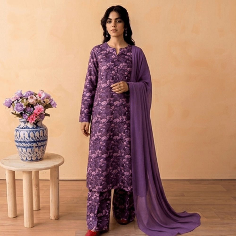 3pcs Premium Lawn Unstitched D-5010 - Ladies Choice