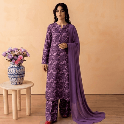3pcs Premium Lawn Unstitched D-5010 - Ladies Choice
