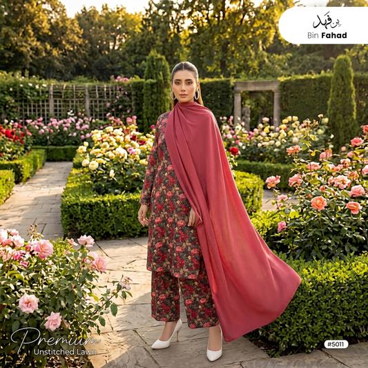 3pcs Premium Lawn Unstitched D-5011 - Ladies Choice
